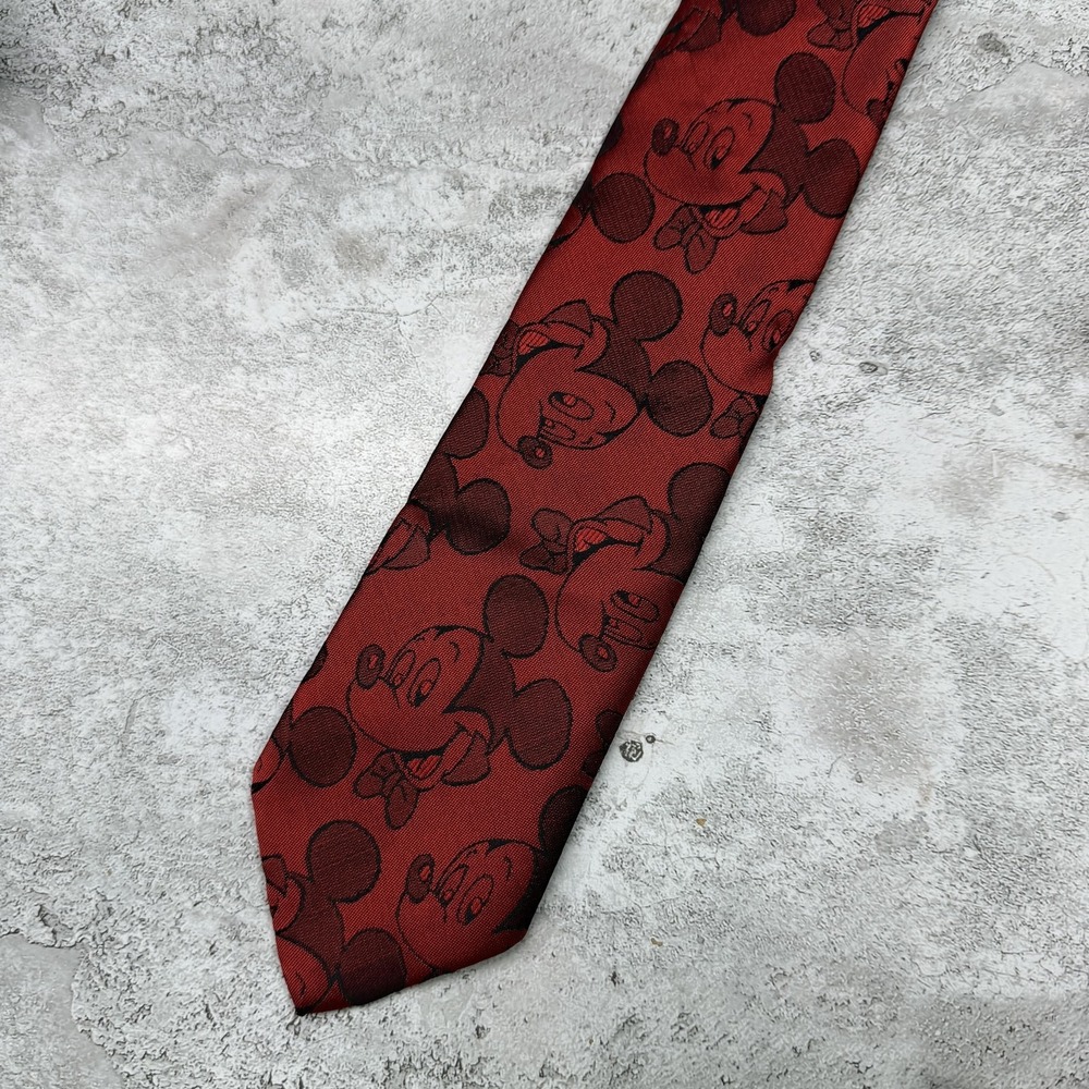 Balancine Silk Tie Mens‎ One Size Red Geometric Mickey Mouse Made In USA Necktie